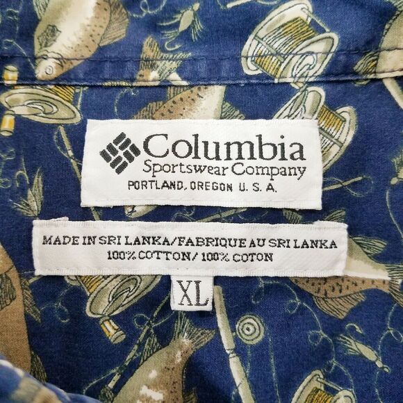 VTG COLUMBIA SPORTSWEAR CO Mens XL Fishing Reels Allover Print Button Down Shirt - Picture 4 of 4